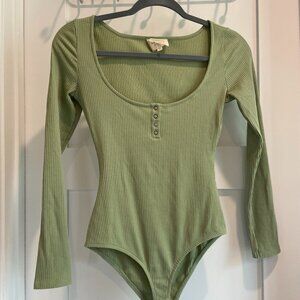 Sezane Green Ribbed Bodysuit